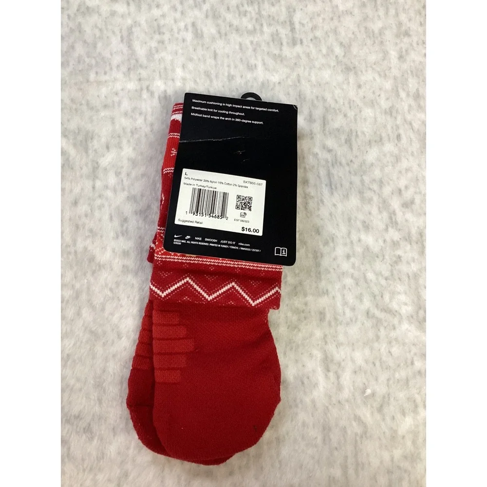 Nike Elite Basketball Crew Sock Holiday Fair Isle DriFIT SX7866-687 w10-13 m8-12